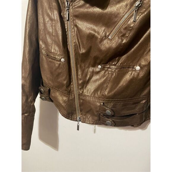 Bisou Bisou Women’s Large Brown Faux Leather Full Zip Moto Cropped Jacket - Picture 2 of 7